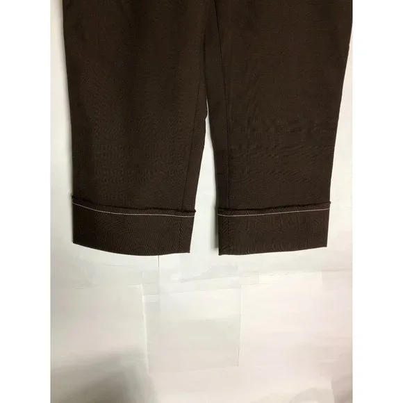 CHLOE Women's Brown Contrast Seam Knee Length Cropped Pants US 0-2 IT 36 XS - Picture 3 of 8